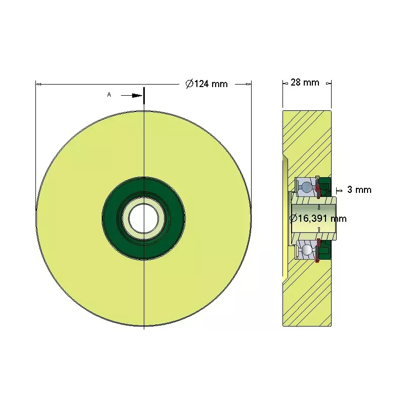 Rouleau n° 212 – rouleau porteur en plastique Ø124 mm pour machines Grimme | OEM Grimme 623.00012 | fabricant KiJ