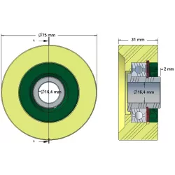 Rouleau n° 213 – rouleau porteur en plastique Ø75 mm pour machines Grimme | OEM Grimme 602.00198 | fabricant KiJ