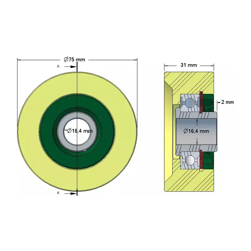 Rouleau n° 213 – rouleau porteur en plastique Ø75 mm pour machines Grimme | OEM Grimme 602.00198 | fabricant KiJ