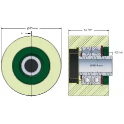 Rouleau n° 214 – rouleau porteur en plastique Ø75 mm pour machines Grimme | OEM Grimme 602.00070, 200.28967, 200.00924 | fabricant KiJ