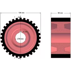 Rouleau n° 3 – rouleau d'entraînement en fonte-caoutchouc Ø134 mm pour machines Grimme | OEM Grimme 076.01029, 076.01417 | fabricant KiJ