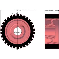 Rouleau n° 1 – rouleau d'entraînement en fonte-caoutchouc Ø198 mm pour machines Grimme | OEM Grimme 076.00673 | fabricant KiJ