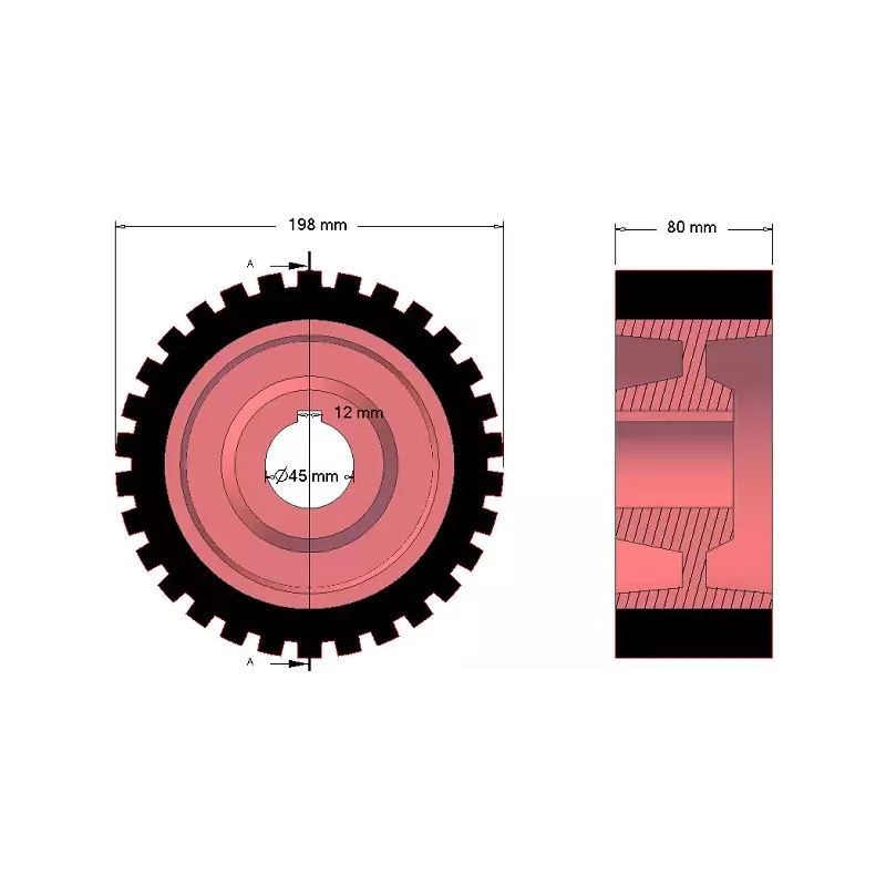 Rouleau n° 1 – rouleau d'entraînement en fonte-caoutchouc Ø198 mm pour machines Grimme | OEM Grimme 076.00673 | fabricant KiJ