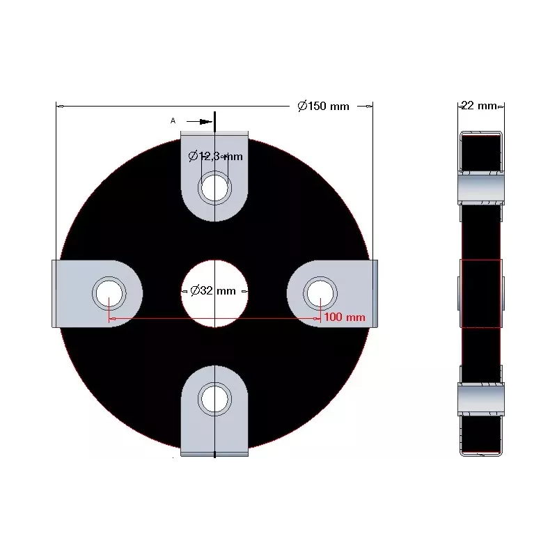 Disque élastique à 4 trous avec douilles acier – disque d'accouplement élastique fabriqué par KiJ | OEM 2009-02-009 | fabricant KiJ