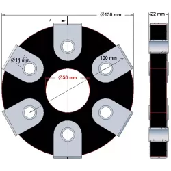 Disque élastique 6 trous avec douilles acier – disque d'accouplement élastique fabriqué par KiJ | OEM 2213-02-008 | fabricant KiJ
