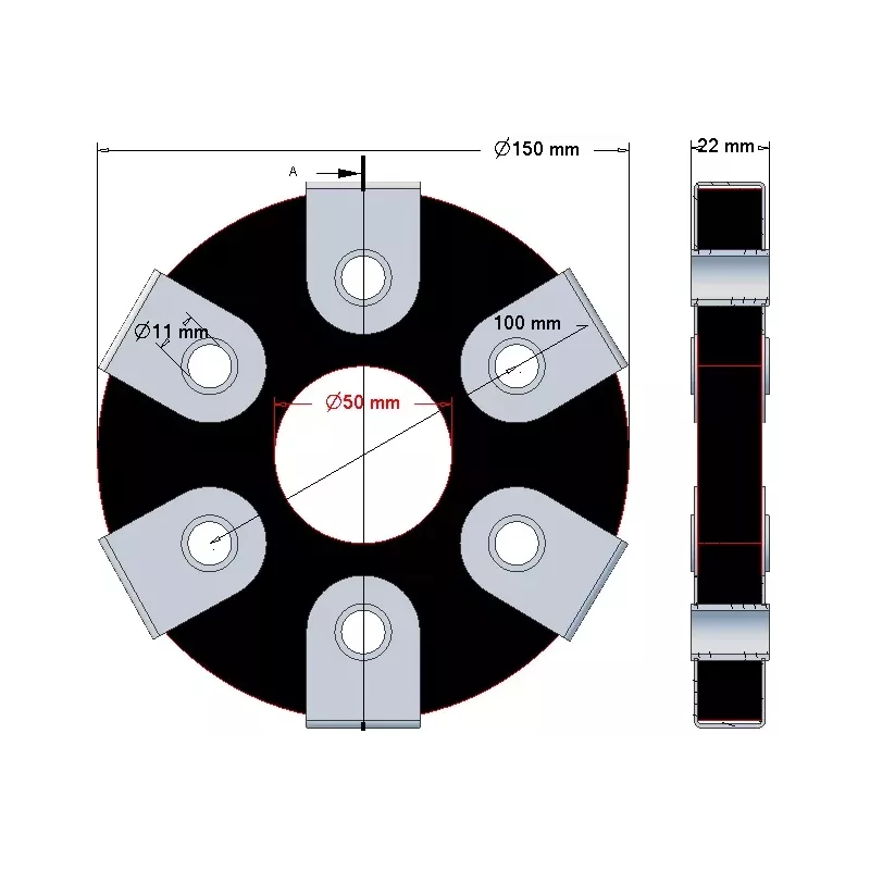 Disque élastique 6 trous avec douilles acier – disque d'accouplement élastique fabriqué par KiJ | OEM 2213-02-008 | fabricant KiJ