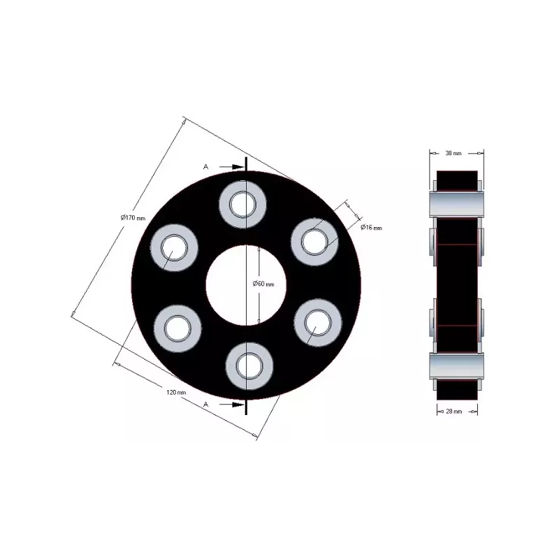 Disque élastique Claas 170 – accouplement élastique pour machines Claas | OEM Claas 796144, 62454505, 80382276 | fabricant KiJ