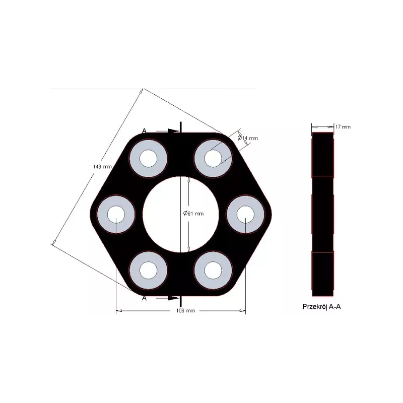 Disque élastique Claas 143 – accouplement élastique pour machines Claas | OEM Claas 0623.4106, 06234106, 11106031112 | fabricant KiJ