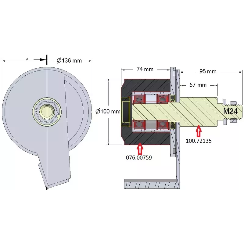 Rouleau n° 279a – rouleau de renvoi en acier-caoutchouc Ø100 mm pour machines Grimme | OEM Grimme 200.72137, 076.00759, 100.72135 | fabricant KiJ