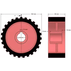 Rouleau n° 2 – rouleau d'entraînement en fonte-caoutchouc Ø192 mm pour machines Grimme | OEM Grimme 076.00637 | fabricant KiJ