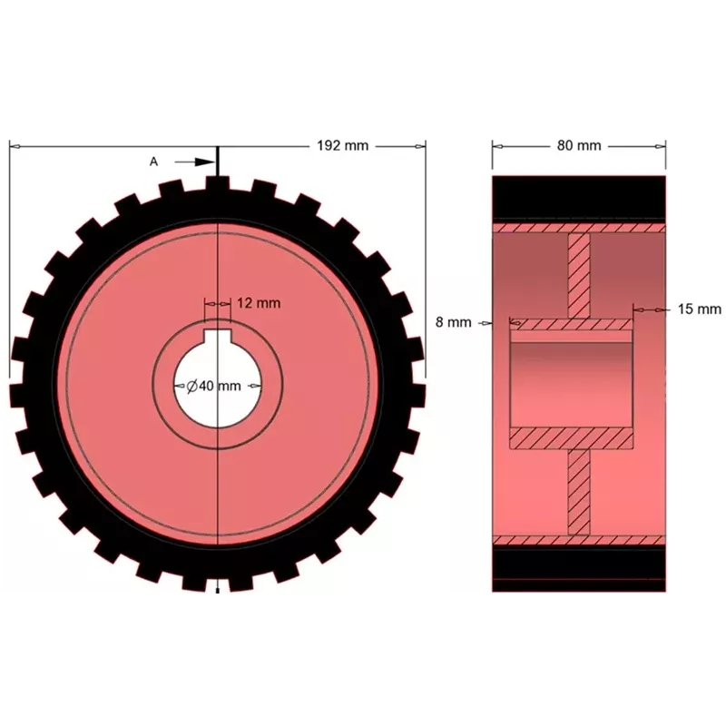 Rouleau n° 2 – rouleau d'entraînement en fonte-caoutchouc Ø192 mm pour machines Grimme | OEM Grimme 076.00637 | fabricant KiJ