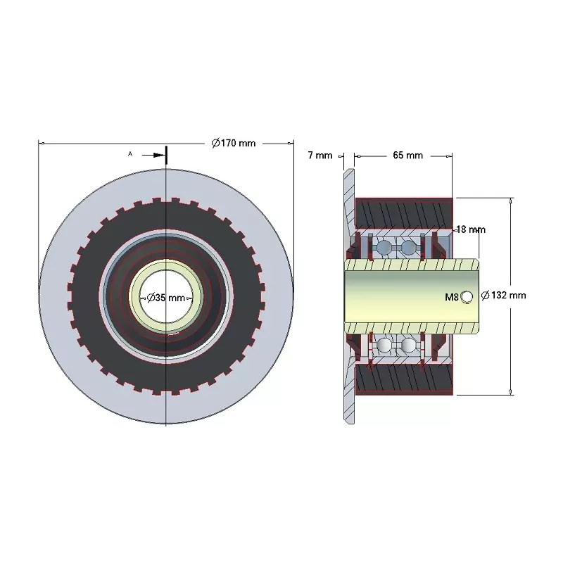 Rouleau n° 136 – rouleau de renvoi en acier-caoutchouc Ø132 mm pour machines Grimme | OEM Grimme 200.33879 | fabricant KiJ