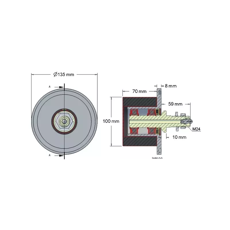 Rouleau n° 8a – rouleau porteur en acier-caoutchouc Ø100 mm pour machines Grimme | OEM Grimme 088.00324, 200.46340, 200.11197 | fabricant KiJ