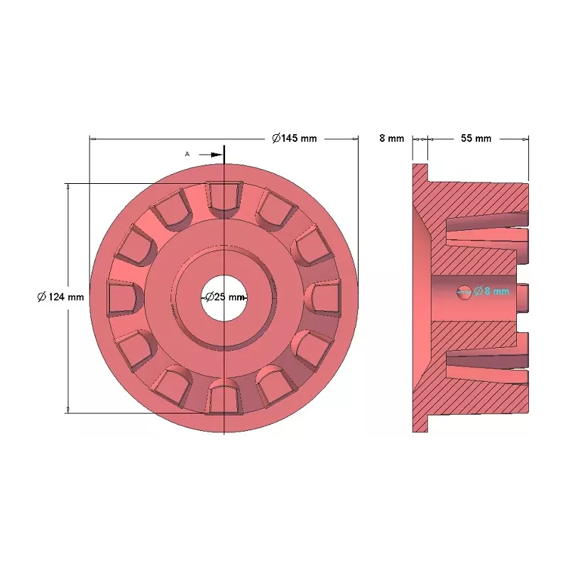 Rouleau n° 16a – rouleau d'entraînement en fonte Ø124 mm pour machines Grimme | OEM Grimme 001.00524 | fabricant KiJ