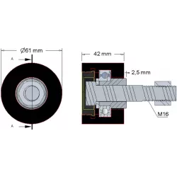 Rouleau n° 38 – rouleau porteur en caoutchouc Ø61 mm pour machines Grimme | OEM Grimme 200.04779, 200.30645, 088.00055 | fabricant KiJ
