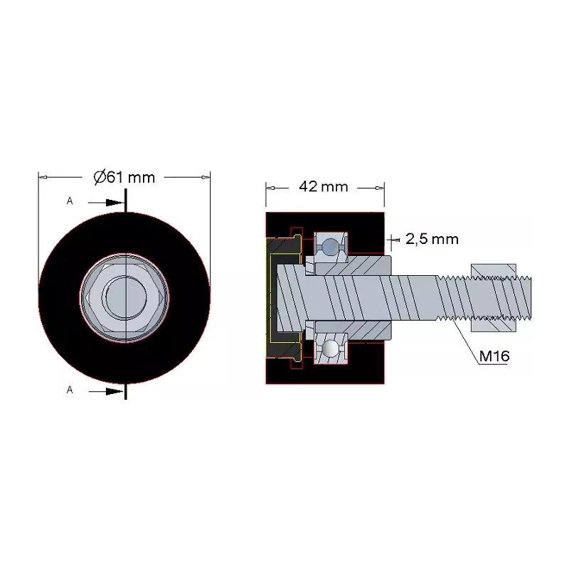 Rouleau n° 38 – rouleau porteur en caoutchouc Ø61 mm pour machines Grimme | OEM Grimme 200.04779, 200.30645, 088.00055 | fabricant KiJ