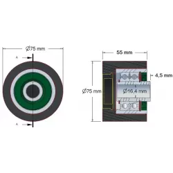 Rouleau n° 105 – rouleau porteur en acier-caoutchouc Ø75 mm pour machines Grimme | OEM Grimme 200.27579, 200.27580, 200.27578 | fabricant KiJ