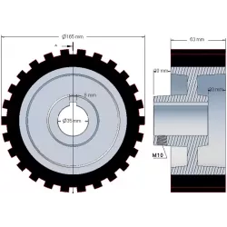 Rouleau n° 44 – rouleau d'entraînement en fonte-caoutchouc Ø165 mm pour machines Grimme | OEM Grimme 076.00823 | fabricant KiJ