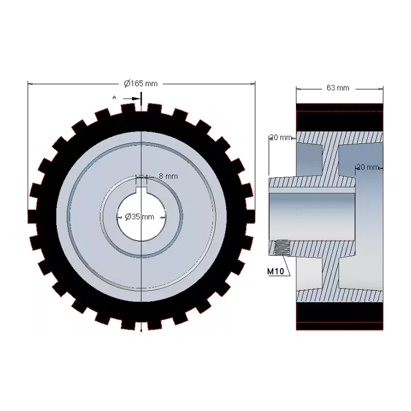 Rouleau n° 44 – rouleau d'entraînement en fonte-caoutchouc Ø165 mm pour machines Grimme | OEM Grimme 076.00823 | fabricant KiJ