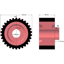 Rouleau n° 220 – rouleau d'entraînement en fonte-caoutchouc Ø132 mm pour machines Grimme | OEM Grimme 076.00655 | fabricant KiJ