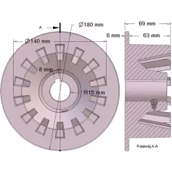 Rouleau n° 305 – rouleau d'entraînement en fonte Ø140 mm, pas 35 mm, pour machines Grimme | OEM Grimme 006.00370 | fabricant KiJ