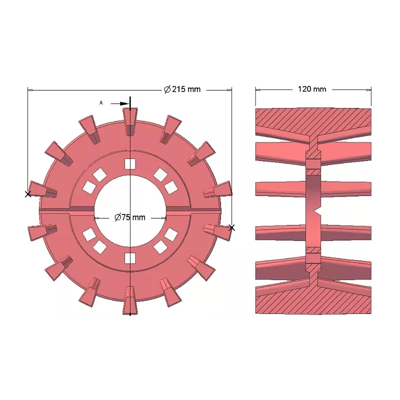 Rouleau n° 198 – rouleau d'entraînement en fonte Ø215 mm, pas 50 mm, pour machines Grimme Maxtron | OEM Grimme 003.00135 | fabricant KiJ