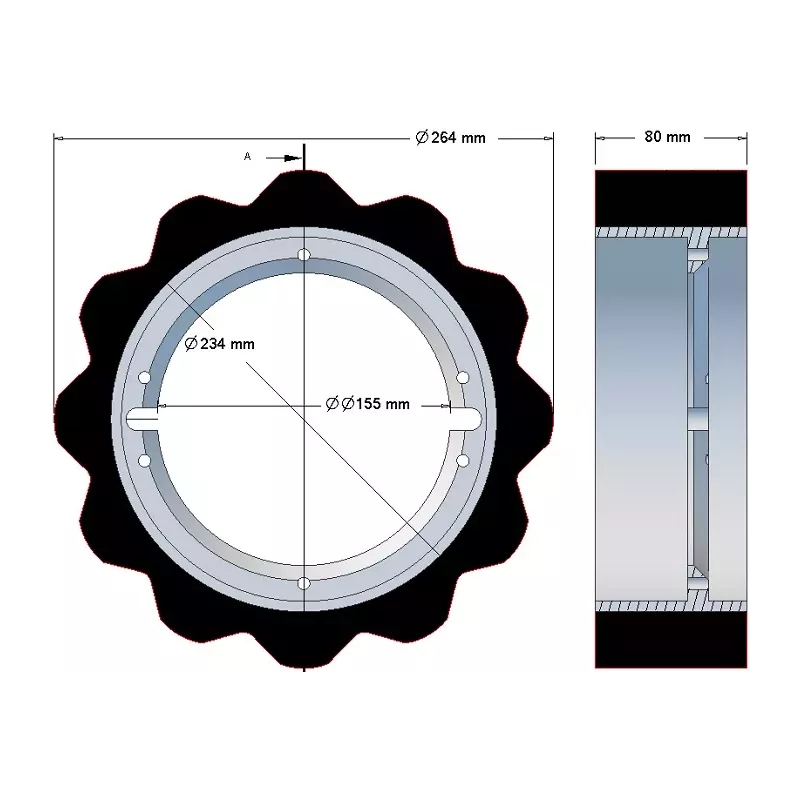 Rouleau n° 203 – rouleau d'entraînement en acier-caoutchouc Ø234 mm, pas 60 mm, pour machines Grimme Maxtron | OEM Grimme 076.04616 | fabricant KiJ
