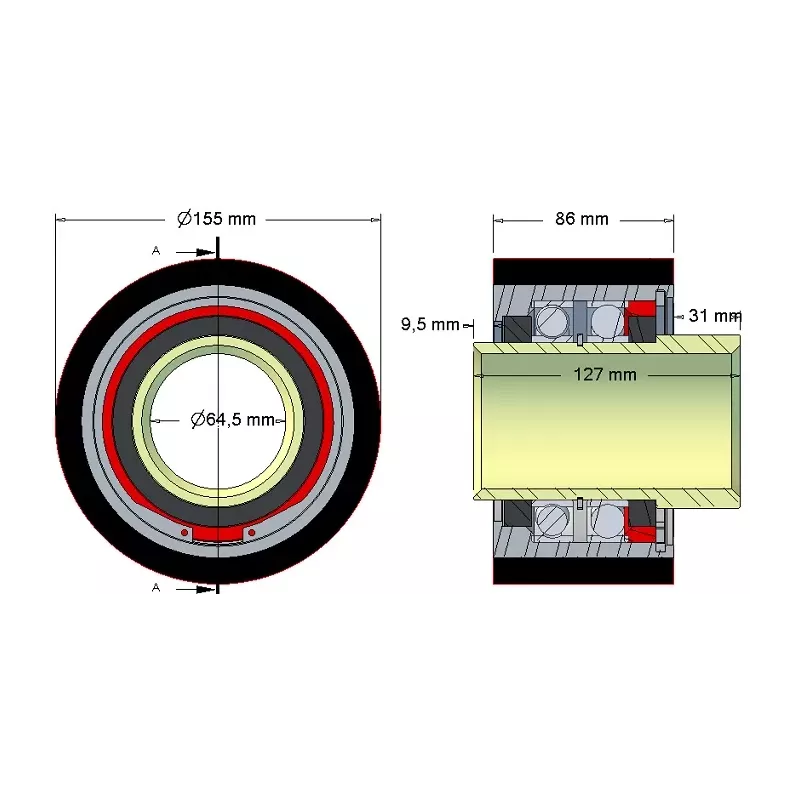 Rouleau n° 207 – rouleau de renvoi en acier-caoutchouc Ø154 mm pour machines Grimme Maxtron | OEM Grimme 200.85956 | fabricant KiJ