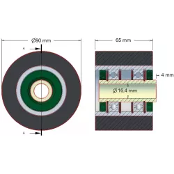 Rouleau n° 30 – rouleau en acier-caoutchouc Ø90 mm pour machines ROPA | OEM ROPA 252020, 1131021828, 1131029638 | fabricant KiJ