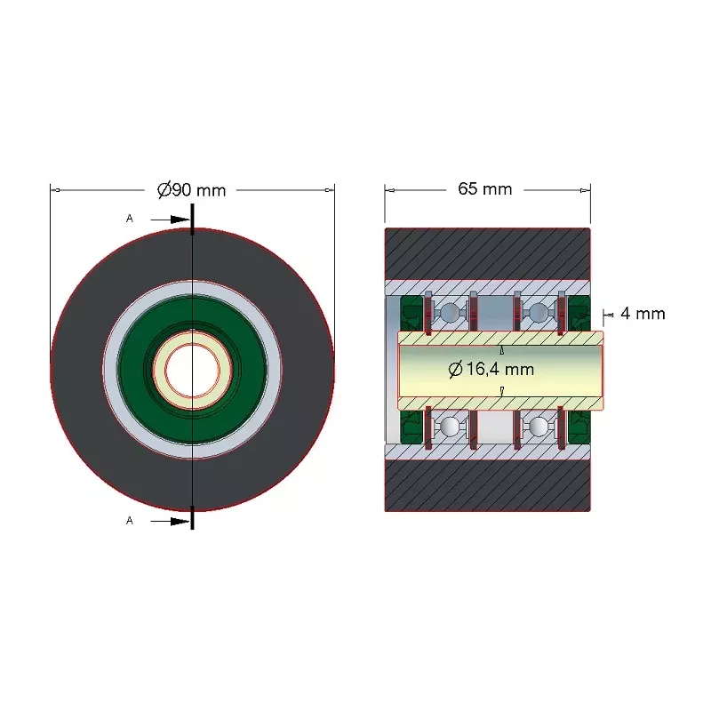 Rouleau n° 30 – rouleau en acier-caoutchouc Ø90 mm pour machines ROPA | OEM ROPA 252020, 1131021828, 1131029638 | fabricant KiJ