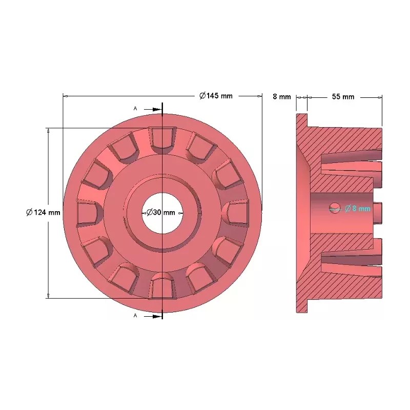 Rouleau n° 16 – rouleau d'entraînement en fonte Ø124 mm pour machines Grimme | OEM Grimme 001.00067, 001.00524, 006.00236 | fabricant KiJ