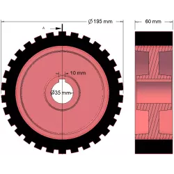Rouleau n° 43 – rouleau d'entraînement en fonte-caoutchouc Ø198 mm pour machines Grimme | OEM Grimme 076.00704 | fabricant KiJ