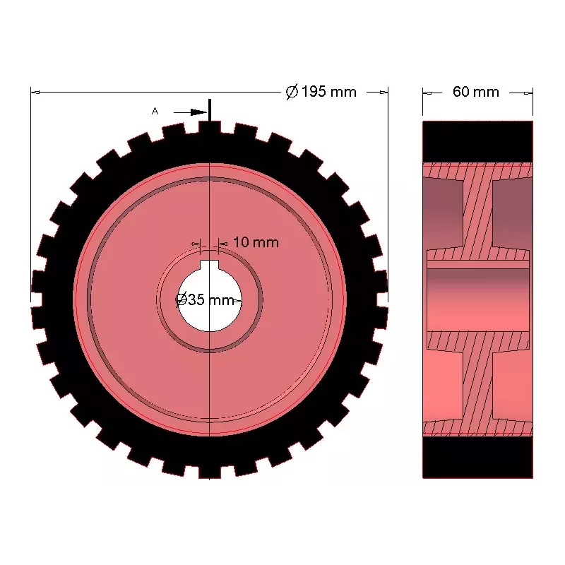 Rouleau n° 43 – rouleau d'entraînement en fonte-caoutchouc Ø198 mm pour machines Grimme | OEM Grimme 076.00704 | fabricant KiJ