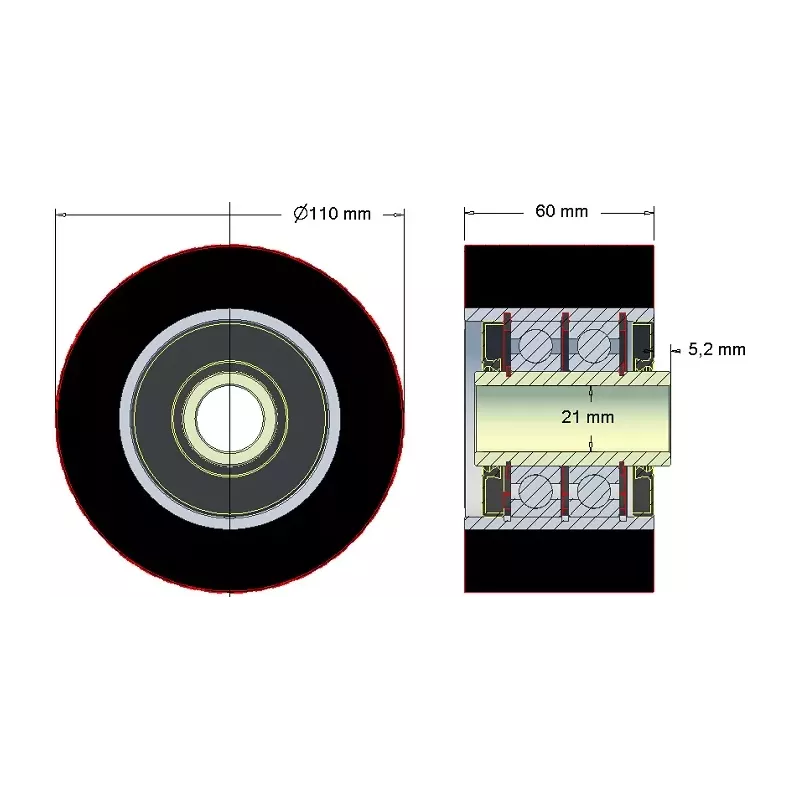 Rouleau n° 185 – rouleau en acier-caoutchouc Ø110 mm pour machines Holmer | OEM Holmer 1130010045 | fabricant KiJ