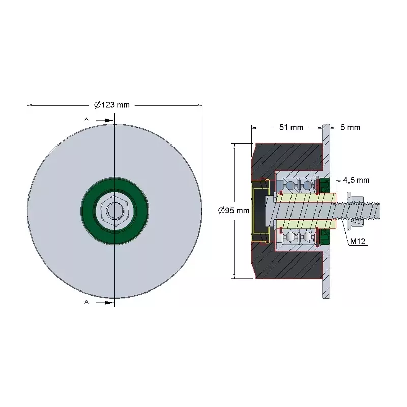 Rouleau n° 67 – rouleau de renvoi en acier-caoutchouc Ø95 mm pour machines Grimme | OEM Grimme 088.00361, 200.42056, 200.40603 | fabricant KiJ
