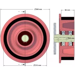 Rouleau n° 192 – rouleau porteur en acier-caoutchouc Ø210 mm pour machines Holmer | OEM Holmer 1130010077 | fabricant KiJ