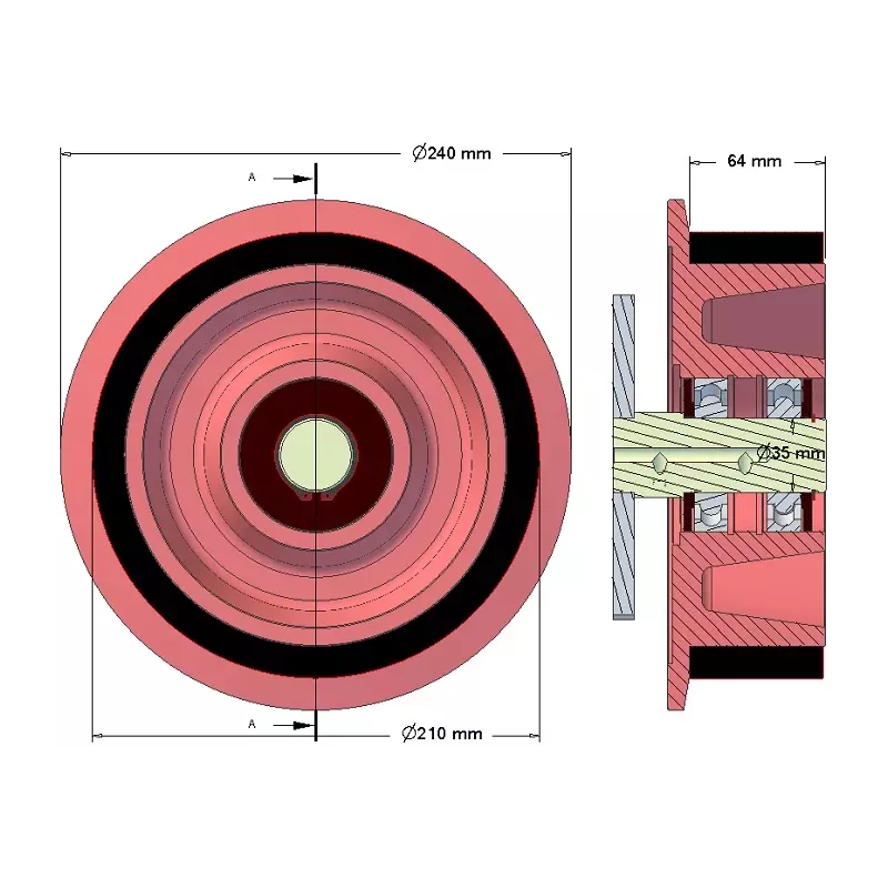 Rouleau n° 192 – rouleau porteur en acier-caoutchouc Ø210 mm pour machines Holmer | OEM Holmer 1130010077 | fabricant KiJ