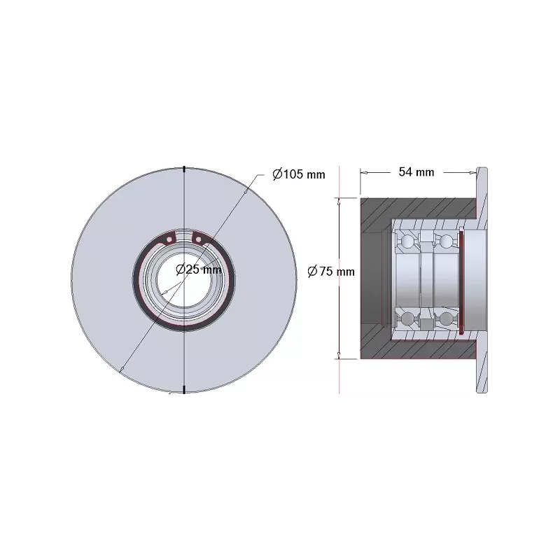 Rouleau n° 57 – rouleau porteur en acier-caoutchouc Ø75 mm pour machines Grimme | OEM Grimme 088.00337, 001.00340 | fabricant KiJ