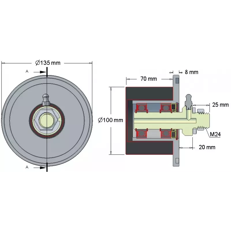 Rouleau n° 8 – rouleau de renvoi en acier-caoutchouc Ø100 mm pour machines Grimme | OEM Grimme 200.16029, 088.00325, 088.00324 | fabricant KiJ
