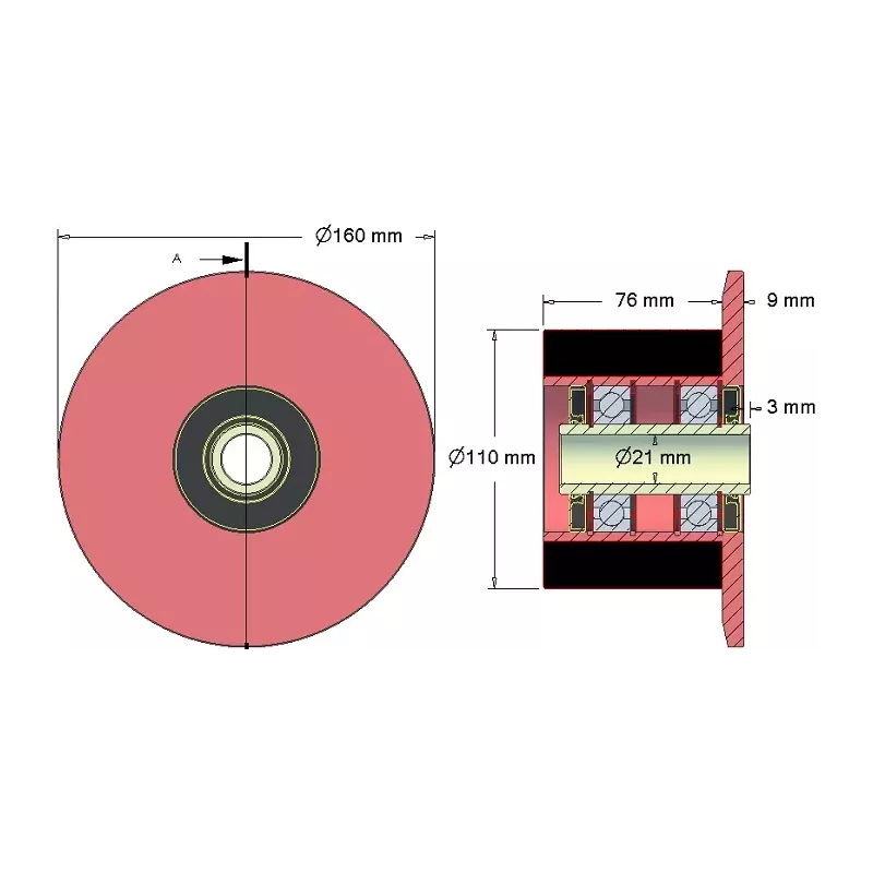 Rouleau n° 23 – rouleau porteur en acier-caoutchouc Ø110 mm pour machines ROPA | OEM ROPA 252066 | fabricant KiJ