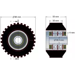 Rouleau n° 26 – rouleau porteur en acier-caoutchouc Ø95 mm pour machines ROPA | OEM ROPA 252079 | fabricant KiJ