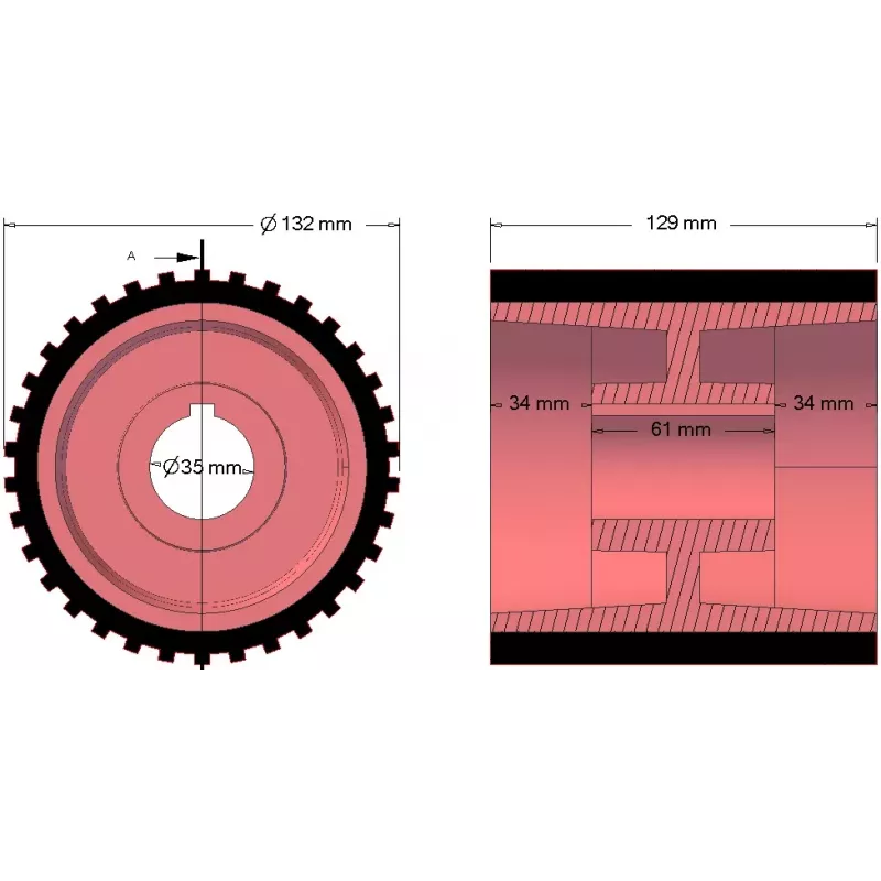 Rouleau n° 49 – rouleau d'entraînement en fonte-caoutchouc Ø137 mm pour machines Grimme | OEM Grimme 076.01049, 200.29667 | fabricant KiJ