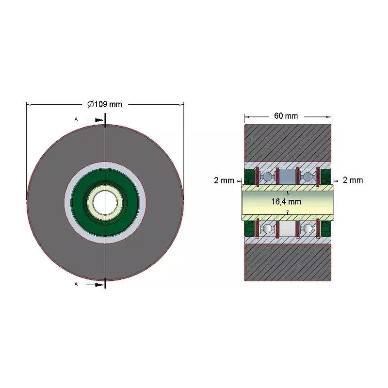 Rouleau n° 83 – rouleau en acier-caoutchouc Ø109 mm pour machines Reekie | OEM Reekie RSS1833 | fabricant KiJ