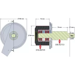 Rouleau n° 122 – rouleau de renvoi en acier-caoutchouc Ø100 mm pour machines Grimme | OEM Grimme 200.43275, 076.00759, 100.43275 | fabricant KiJ