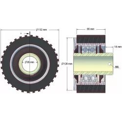 Rouleau n° 135 – rouleau en acier-caoutchouc Ø120 mm | fabricant KiJ