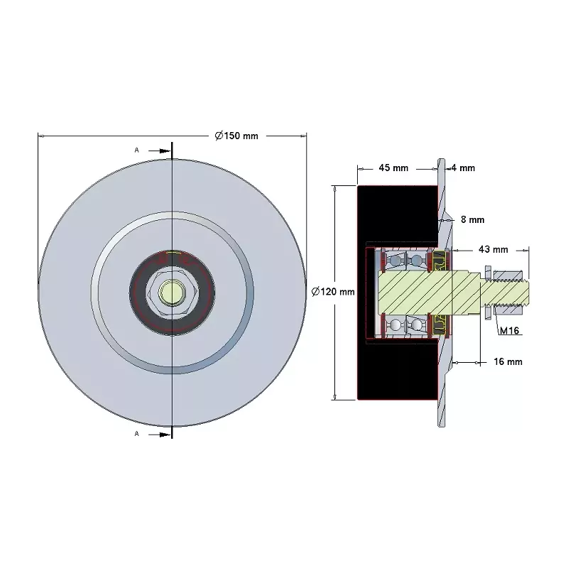 Rouleau n° 143 – rouleau en acier-caoutchouc Ø120 mm | fabricant KiJ