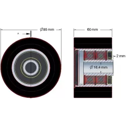 Rouleau n° 188 – rouleau en acier-caoutchouc Ø95 mm pour machines ROPA | OEM ROPA 252096 | fabricant KiJ