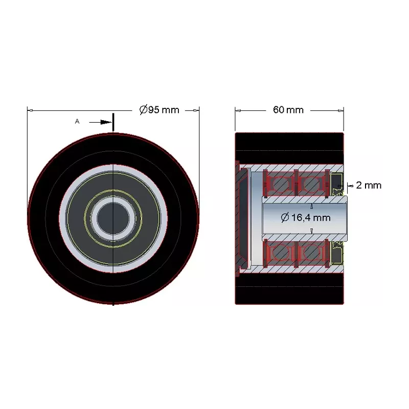 Rouleau n° 188 – rouleau en acier-caoutchouc Ø95 mm pour machines ROPA | OEM ROPA 252096 | fabricant KiJ