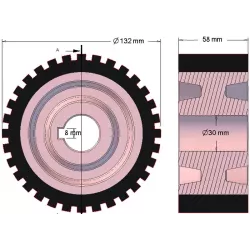 Rouleau n° 202 – rouleau d'entraînement en fonte-caoutchouc Ø132 mm pour machines Grimme | OEM Grimme 076.01046, 076.00971 | fabricant KiJ