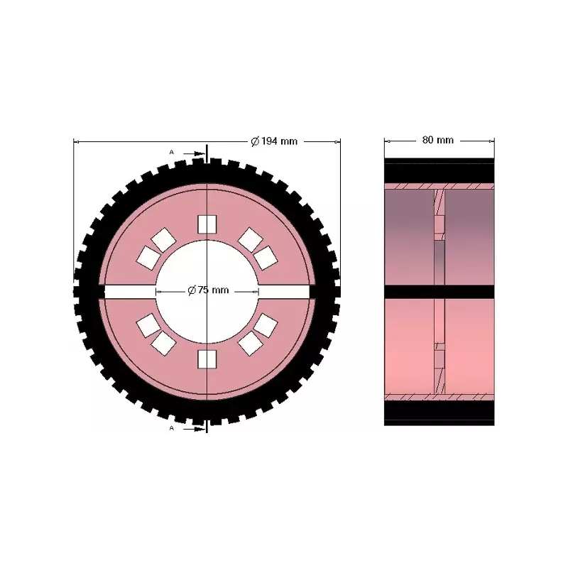 Rouleau n° 225 – rouleau d'entraînement en acier-caoutchouc Ø194 mm pour machines Grimme | OEM Grimme 076.04059 | fabricant KiJ